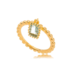 Anel Jane Banho Ouro 18k + Pedra Aqua Marina