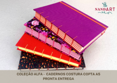 CADERNO COSTURA COPTA A5 - COLEÇÃO ALFA - PRONTA ENTREGA