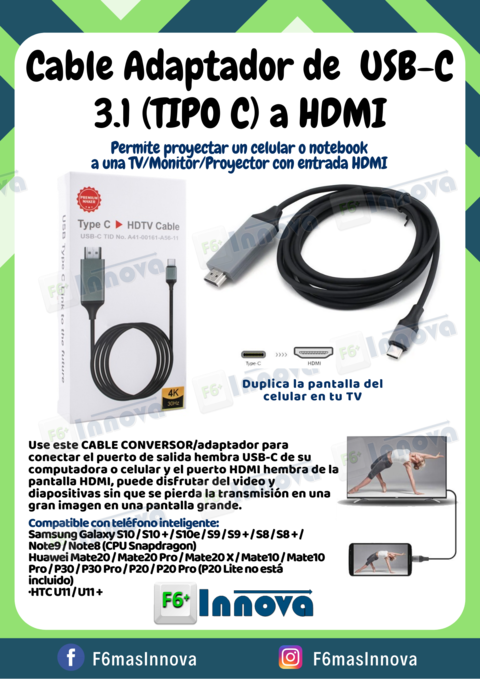 Compre Hd Tv Usb-c Adaptador De Tipo C A Cable Hdmi Para Teléfono