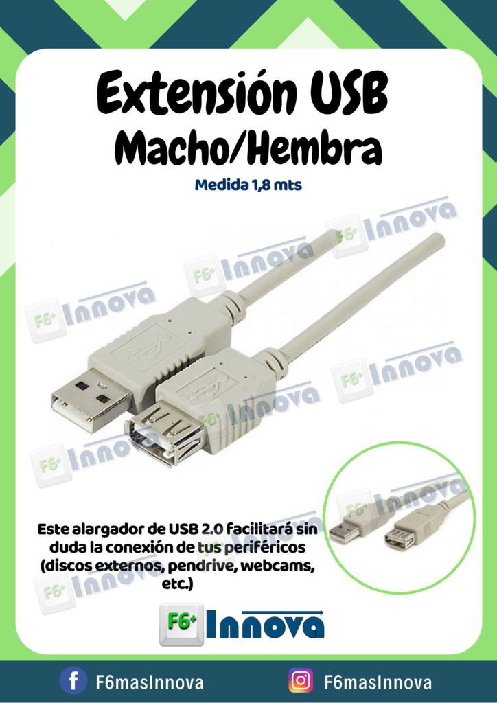 Cable Extensión USB Macho/Hembra - F6masInnova