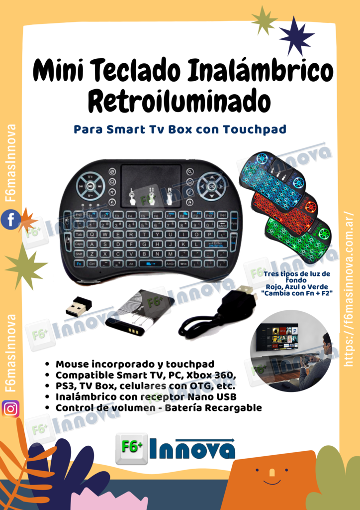 Mini Teclado Inalambrico Recargable, Tv Box, Smart Tv Pc Etc