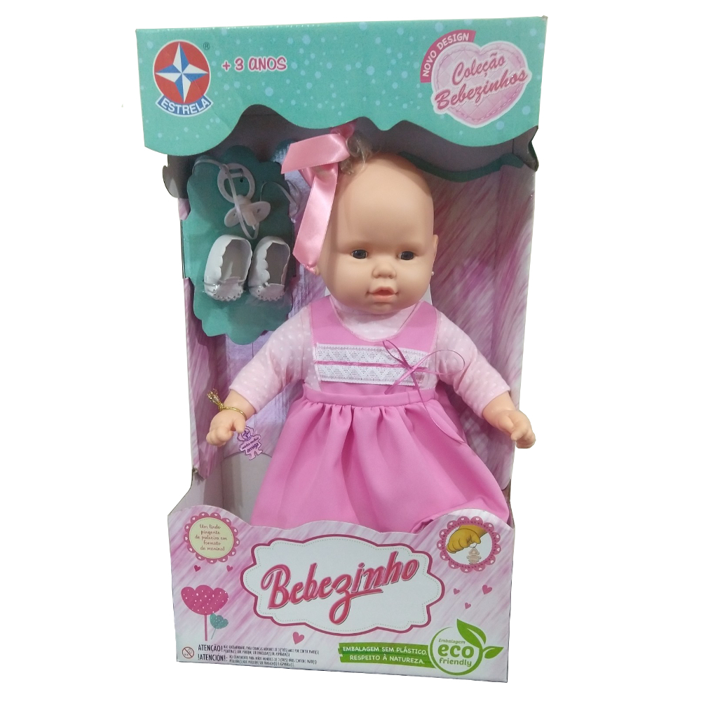 Boneca Bebezinho Reborn Vestido Rosa Claro Estrela