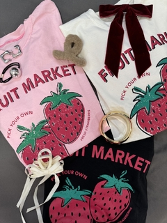 T-shirt fruit morango preta