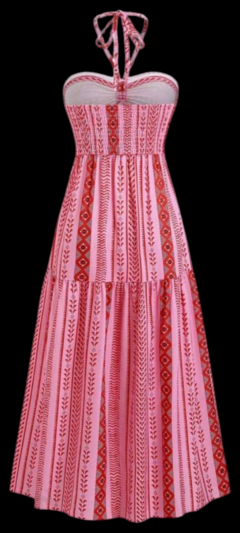 Vestido longo Rosa com amarrações - comprar online