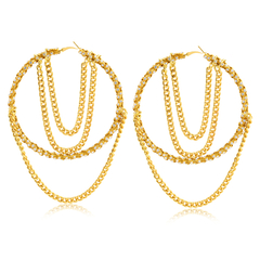 2 pares de brincos de argola cravejado de strass e extensores com correntes DOURADO E PRATA - comprar online