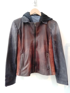 CAMPERA CUERO MARRON CON TEJIDO S