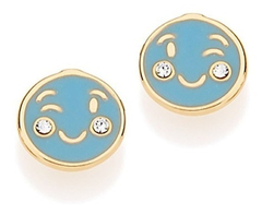 Aros carita de emogi ojo cristal laminado en oro 18k.