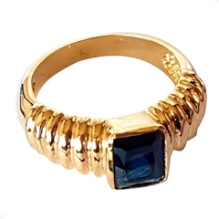 Anillo labrado con cristal azul laminado oro 18k - Romminox