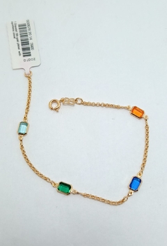 Pulsera Eslabon Mini Rolo con Piedras Coloridas Laminada En Oro 18k Rommanel