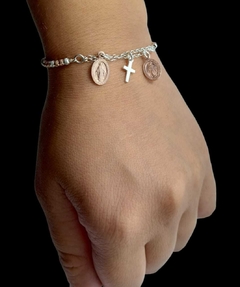 Pulsera De Plata 925 Para Mujer Hombre Catolico Cruz Santos en internet