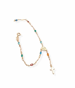 Pulsera denario laminada en oro 18k con piedras de colores. - comprar online