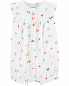 Macacão Curto Romper Carter's Branco Floral