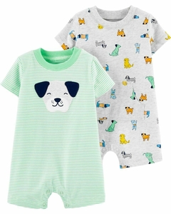 Conjunto 2 Macacões Curtos Rompers Carter's Cachorros