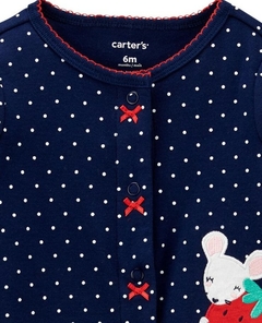 Macacão Longo Carter's Azul Marinho e Poá Estampa Ratinha - comprar online