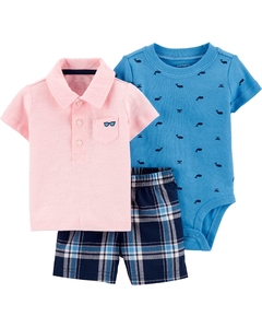 Conjunto de Verão 3 Peças Carter's Camisa Polo Óculos