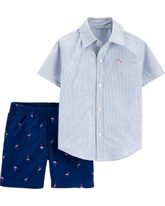 Conjunto de Verão 2 Peças Carter's Camisa Listrada Flamingo