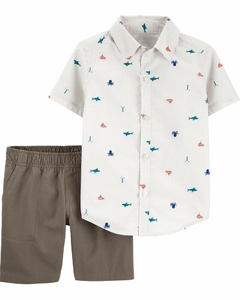 Conjunto 2 Peças Carter's Meia Estação Verão Camisa Social e Short Fundo do Mar