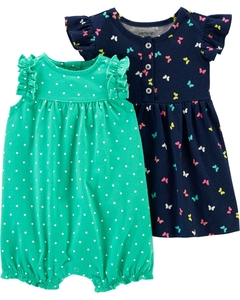 Conjunto Carter's 2 peças Vestido Borboletas e Romper Verde