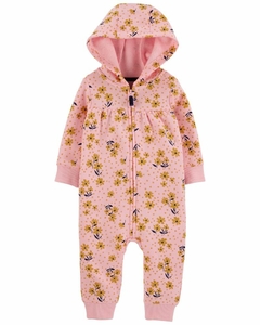 Macacão Carter's em Fleece com Capuz Floral Rosa