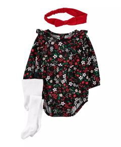 Conjunto de Inverno Carter's 3 Peças com Faixa de Cabeça Floral