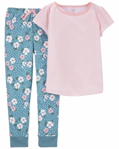 Pijama 2 Peças 100% Algodão e Fleece Floral