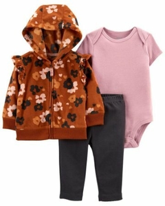 Conjunto de Inverno Fleece com capuz Carter's - Trio marrom floral