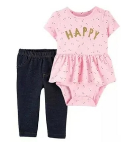 Conjunto 2 Peças Meia Estação Carter's Calça e Body Happy Rosa