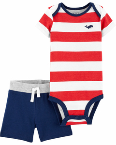 Conjunto de Verão 2 Peças Carter's Baleia Listrado Vermelho