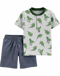 Conjunto de Verão 2 Peças Carter's Dinossauro Cinza