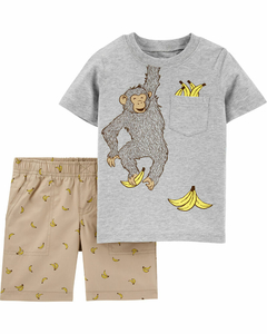 Conjunto 2 Peças Carter's Macaco e Bananas Cinza