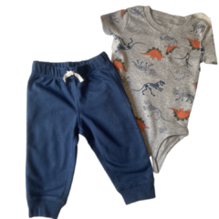 Conjunto 2 Peças Meia Estação Carter's Calça e Body Dinossauro Cinza e Azul