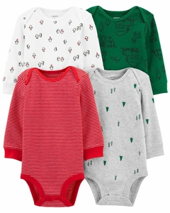 Conjunto 4 Bodies Carter's Manga Longa Pinguins