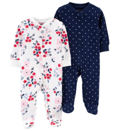 Kit 2 Macacões Carter's com Pezinho e Zíper Estampa Floral e Poá