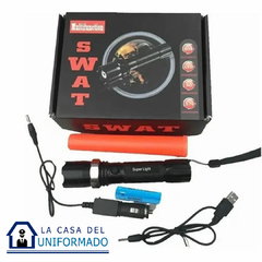 Linterna Táctica Led Swat Con Baliza, Batería Y Cargador 12v - La Casa Del Uniformado