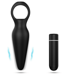 DADA - EM SILICONE AVELUDADO 2 EM 1 COM CÁPSULA E 9 MODOS DE VIBRAÇÃO PRETO PLUG ANAL