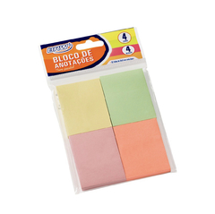 ￼Bloco Post It Smart Notes 38x51mm BRW - Colorido Pastel - 50 Folhas - 4 Blocos