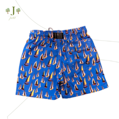 Beach Shorts Infantil Barco A Vela Azul - comprar online