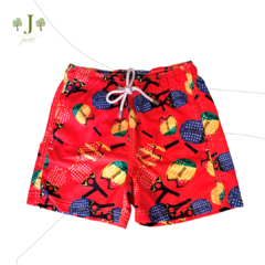 Beach Shorts Infantil Raquete Tenis Vermelho