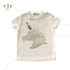 Camiseta Aplique Unicornio Prata