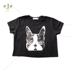 Camiseta Preta Aplique Bull Dog - comprar online
