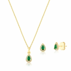 Conjunto Mini Gota Cravejado Esmeralda - loja online