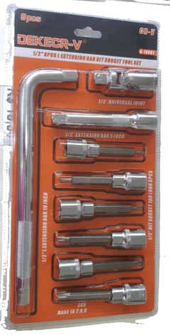 Kit Barra de extensão L + Soquetes ponta torx + alongador + junta universal (1/2 - 9pcs)