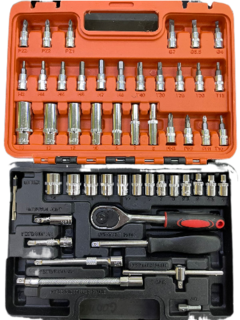 Jogo De Soquete Catraca Cromo Vanádio 53 Peças - 1/4 Catraca Chave Allen Com Maleta