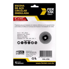 ESCOVA DE AÇO CIRCULAR ONDULADA 6" X 1/2" 150mm X 12,5mm - Fertak tools na internet