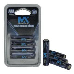 Pilhas Palito Com 4 Unidades Recarregáveis AAA 900mAh - Maxmidia