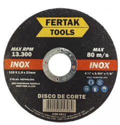 Disco de Corte Fino 4.1/2" para Ferro e Inox 115mm x 1,0mm para esmerilhadora ou lixadeira