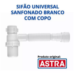 Sifão Sanfonado com Copo 1" 1.1/2" Branco SSUC - Astra