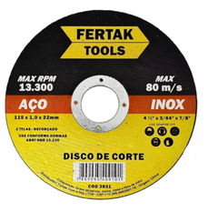 Disco De Corte Para Aço Inox 115mm x 1,0 x 22mm - FERTAK