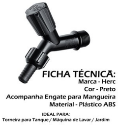 Torneira Para Tanque Máquina Jardim Herc Abs Preto - comprar online