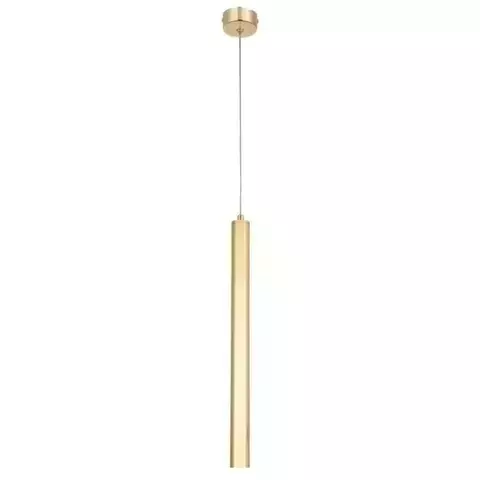 Imagem de um lustre da Linha Ming Dourado, com hastes longas e douradas penduradas em um suporte preto.